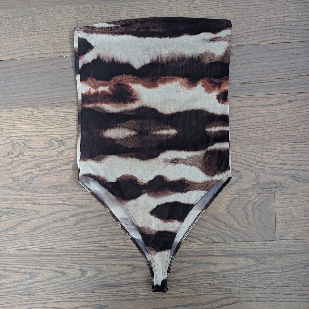 Zara Abstract Print Mesh Tube Bodysuit Size Medium